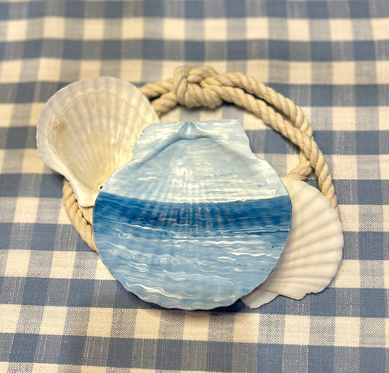 Hand Painted Ocean Scallop Shell Ring/Trinket Dish - Medium