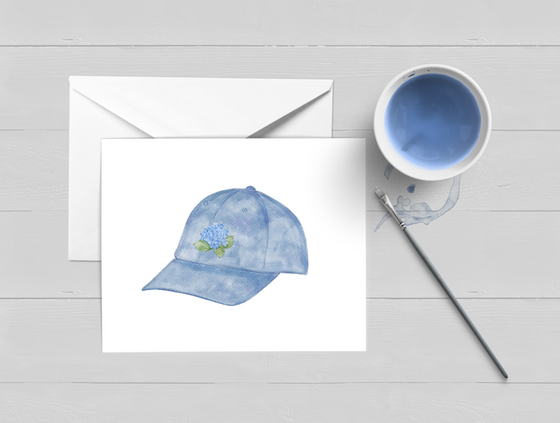 Hydrangea Baseball Cap Watercolor Greeting Card