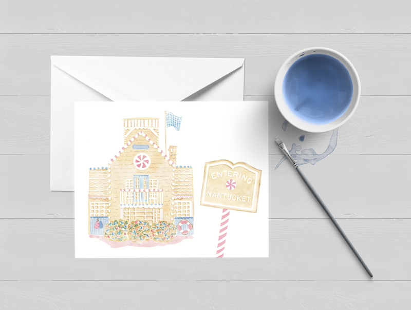 Nantucket Gingerbread Cottage Holiday Card