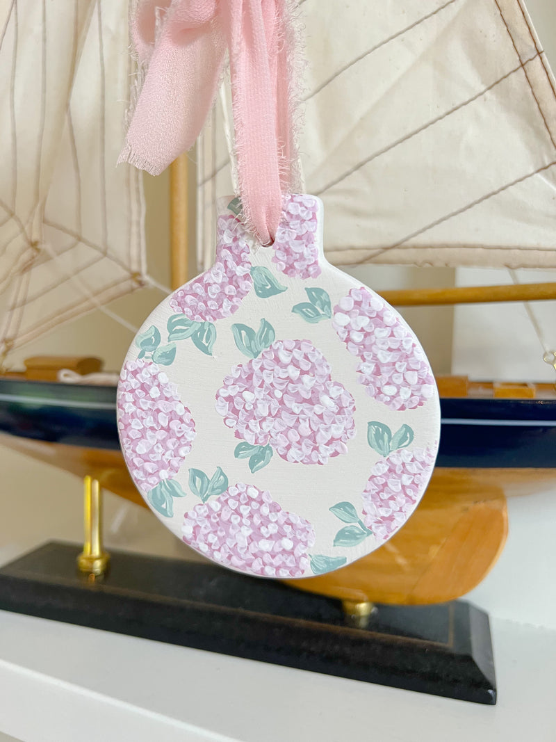 Pink Hydrangea Flat Hand Painted Ornament