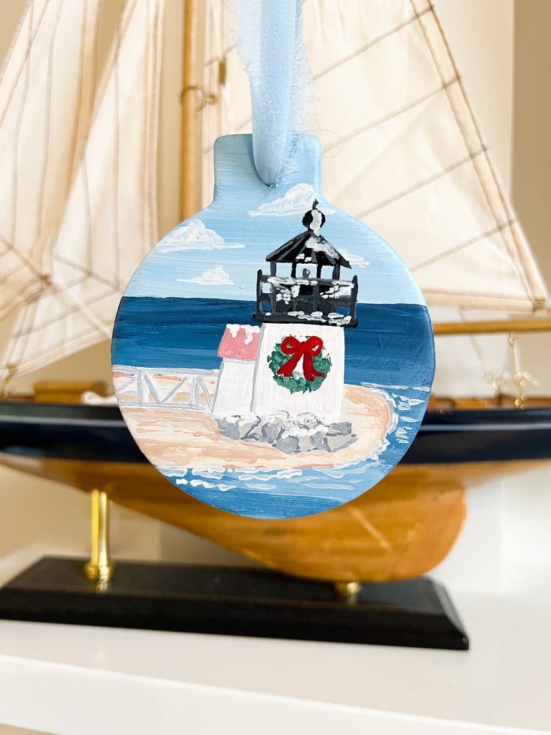 Pre-Order Brant Point Lighthouse Nantucket Flat Hand Painted Ornament