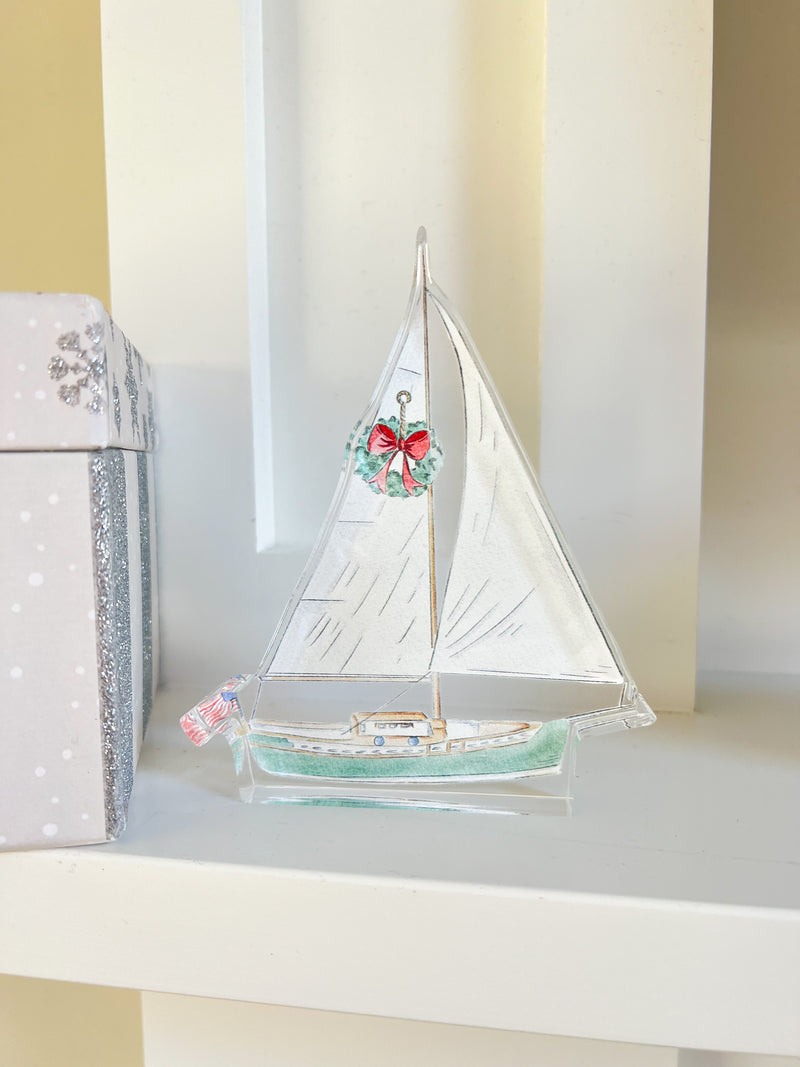 Christmas Sailboat Acrylic "Shelfie"