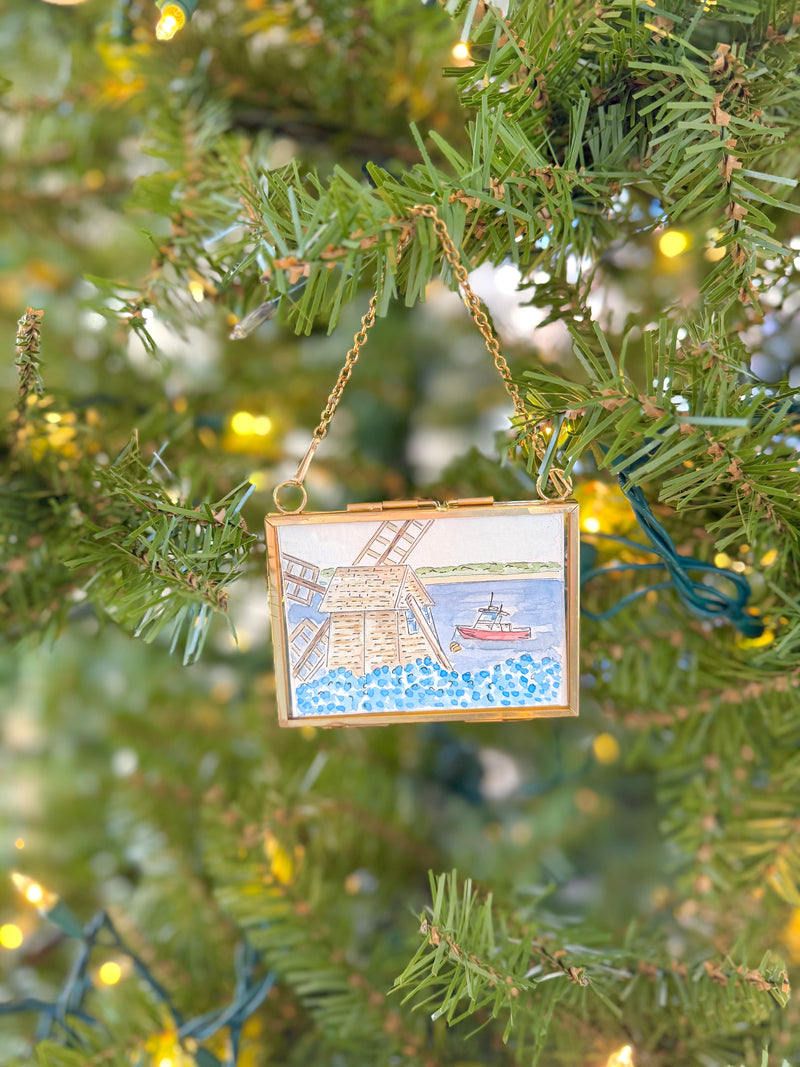 Windmill by the Sea Mini Original Framed Watercolor