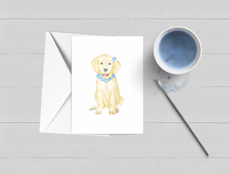 Hydrangea Dog Watercolor Greeting Card