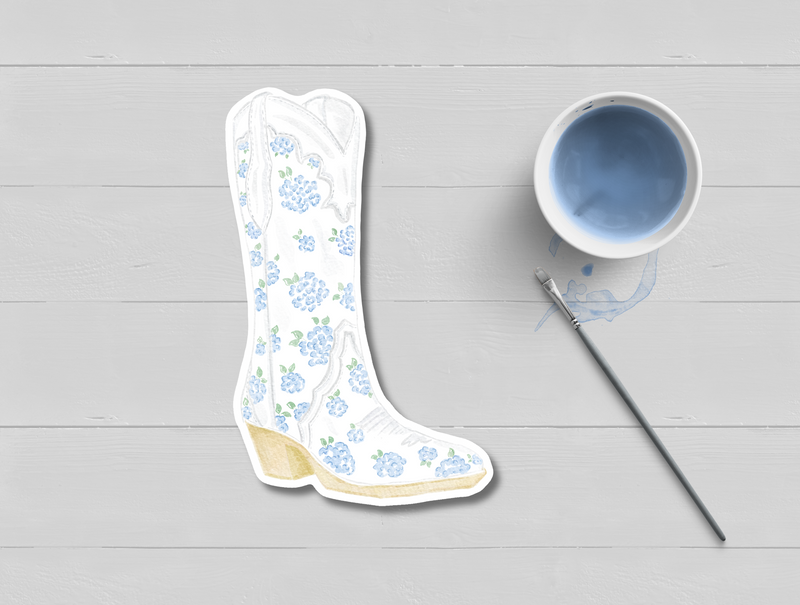 Hydrangea Coastal Cowgirl Boot Watercolor Sticker