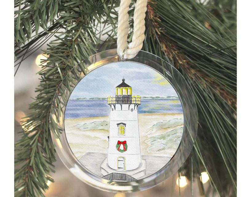 Edgartown Lighthouse Martha's Vineyard Watercolor Ornament