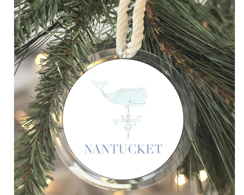 Whale Weathervane Nantucket Watercolor Christmas Ornament
