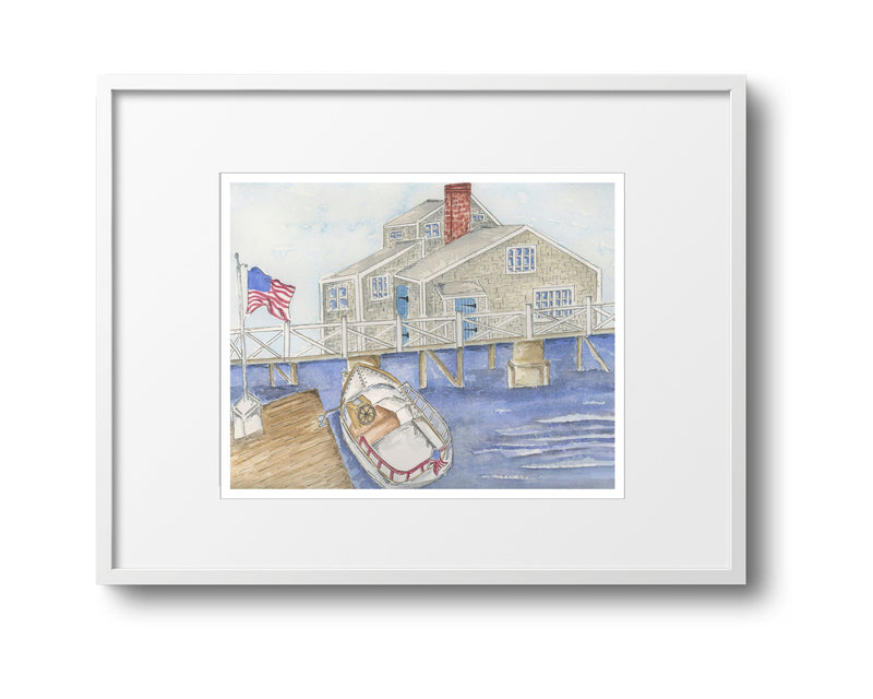 Nantucket Wharf Watercolor Art Print