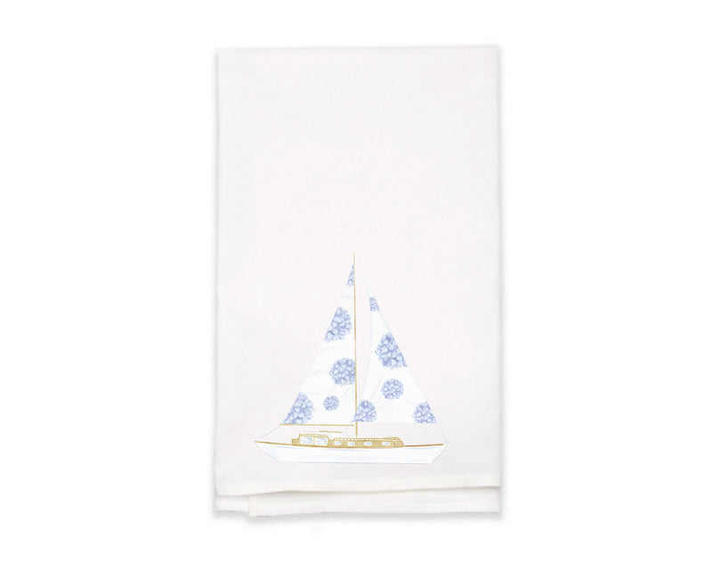 A Hydrangea Sailboat Tea Towel