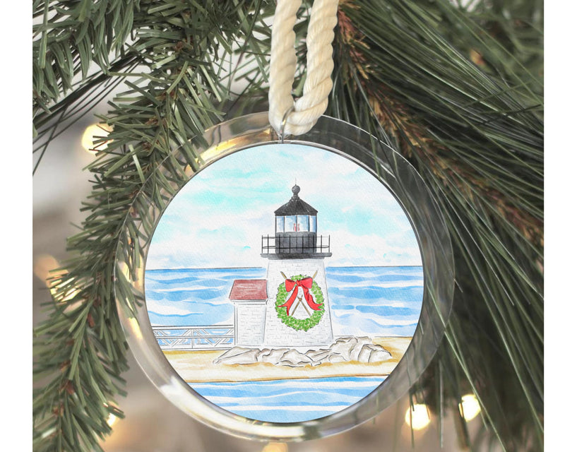 Brant Point Light at Christmas Nantucket Ornament