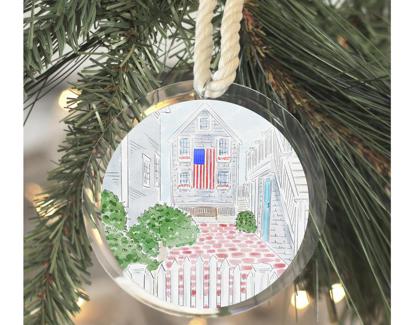 Provincetown Coastal Charm Watercolor Christmas Ornament