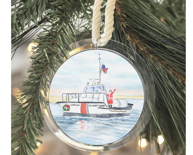 Santa Coast Guard Boat at Chatham Fish Pier Ornament