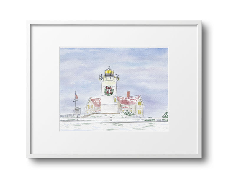 Nobska Lighthouse at Christmas Falmouth Art Print