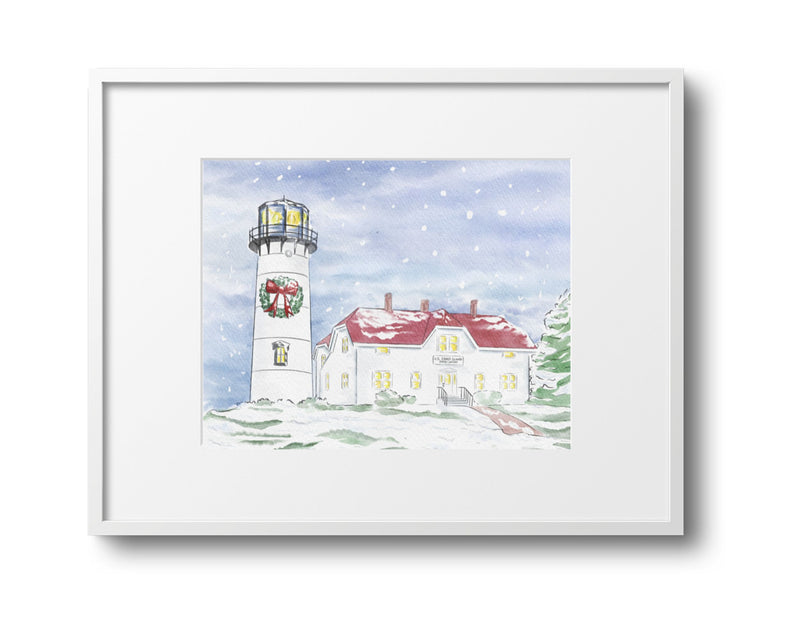 Chatham Lighthouse at Christmas Chatham Art Print