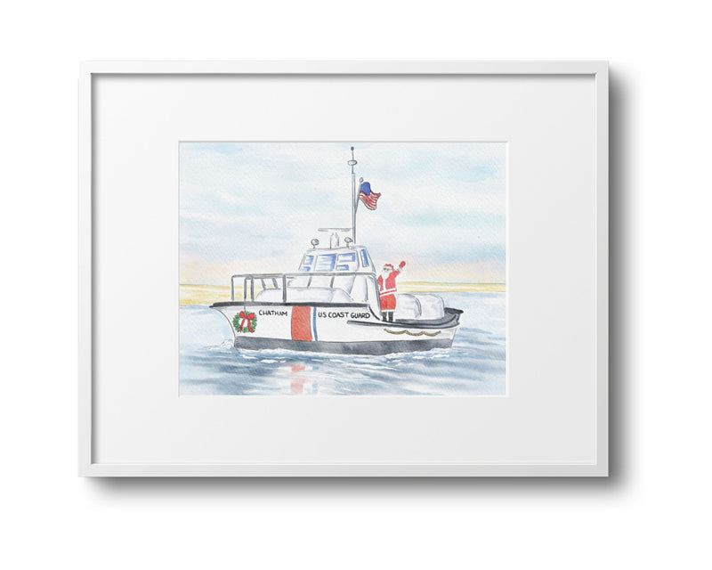 Santa Coast Guard Boat at Chatham Fish Pier Art Print
