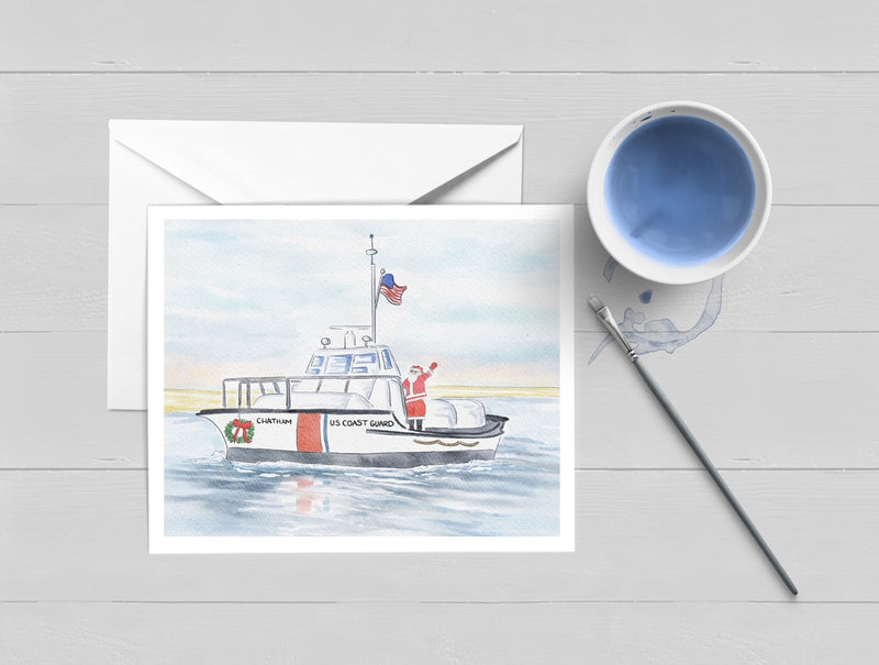 Santa Coast Guard Boat Cape Cod Holiday Card