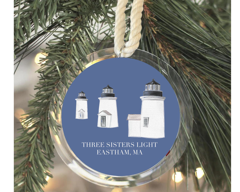 Three Sister Light Eastham Cape Cod Christmas Ornament