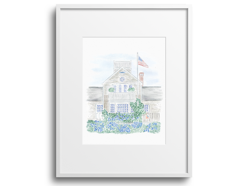 Essex Cottage Nantucket Island Watercolor Art Print
