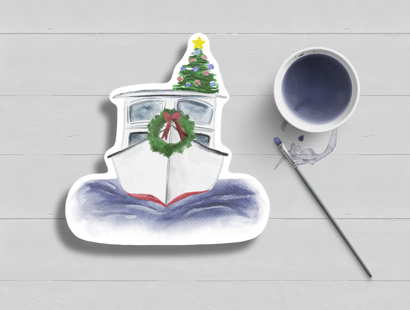 Santa Sleigh Boat Watercolor Christmas Sticker
