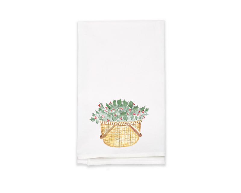 A Holly Jolly Nantucket Basket Tea Towel