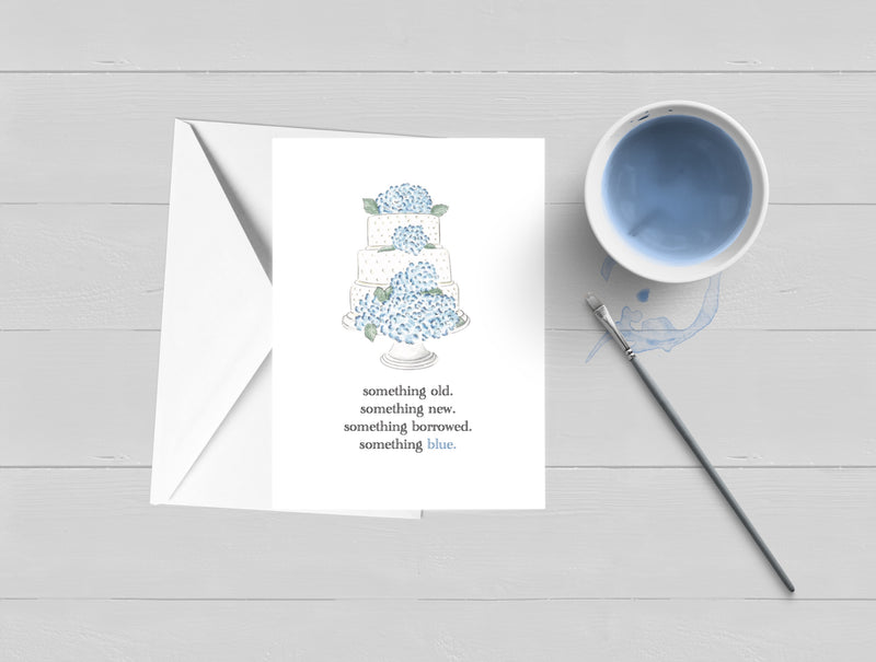 Something Blue Hydrangea Wedding Cake Watercolor Greeting Card