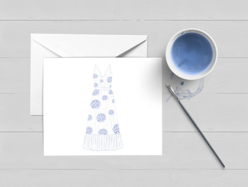 A Hydrangea Sun Dress Watercolor Greeting Card
