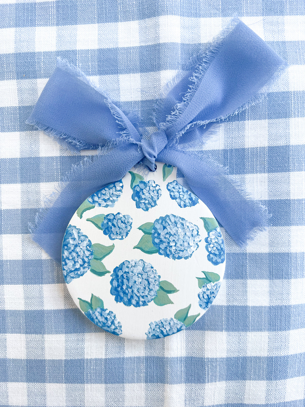 Hand Painted Blue Hydrangea Ceramic Ornament