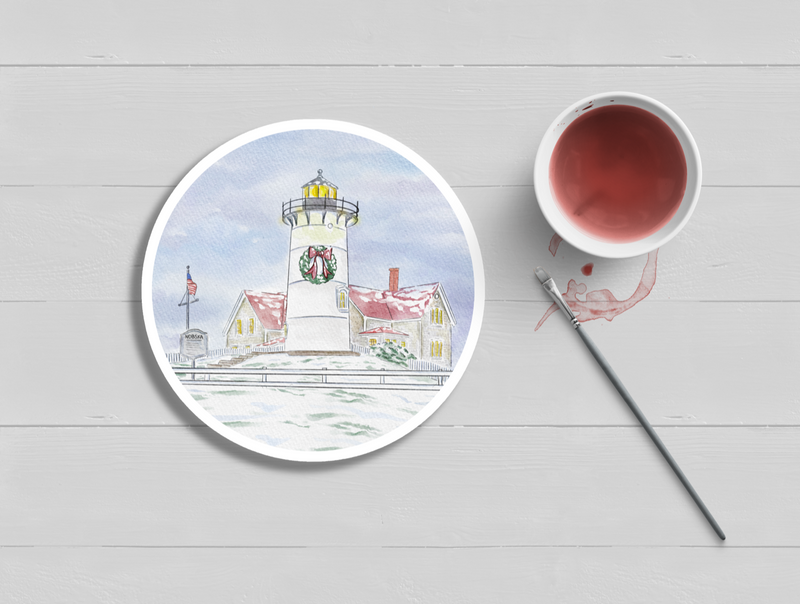Nobska Lighthouse at Christmas Sticker
