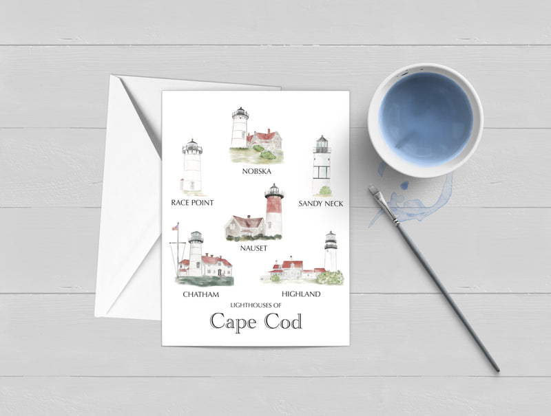 Lighthouses of Cape Cod Watercolor Greeting Card