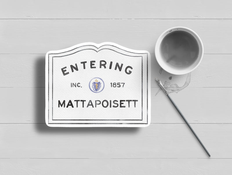 Entering Mattapoisett, MA a Sign Watercolor Sticker