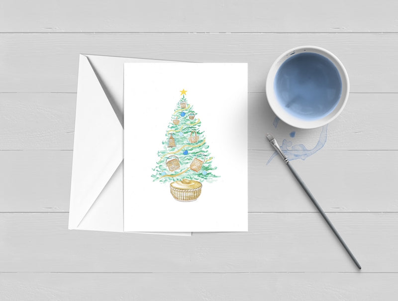 A Very Nantucket Basket Christmas Tree Holiday Card