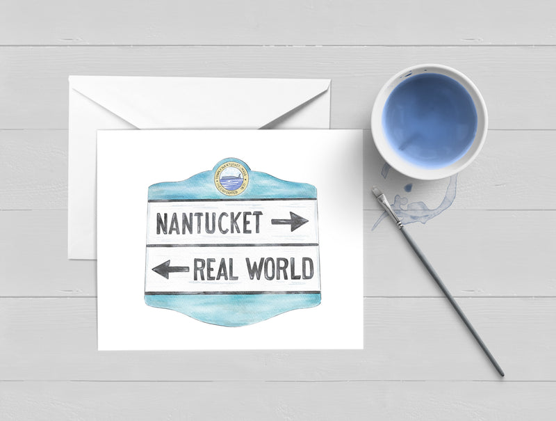 Real World vs Nantucket Watercolor Greeting Card