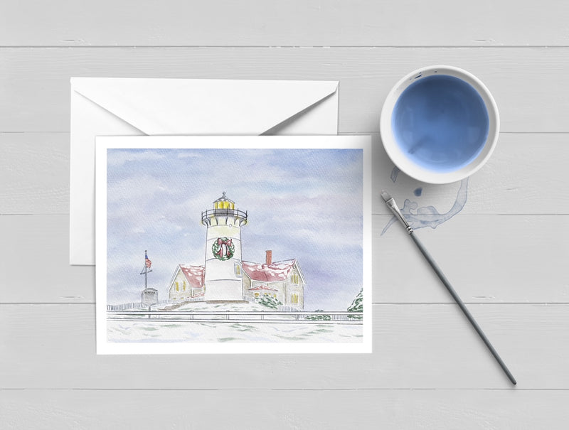 Nobska Lighthouse at Christmas Cape Cod Holiday Card