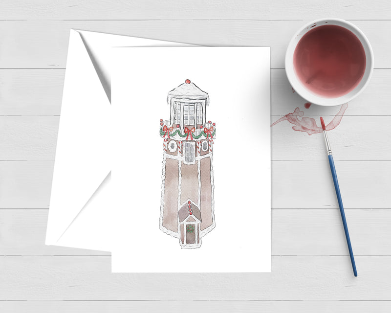 Gingerbread Lighthouse Watercolor Christmas Card