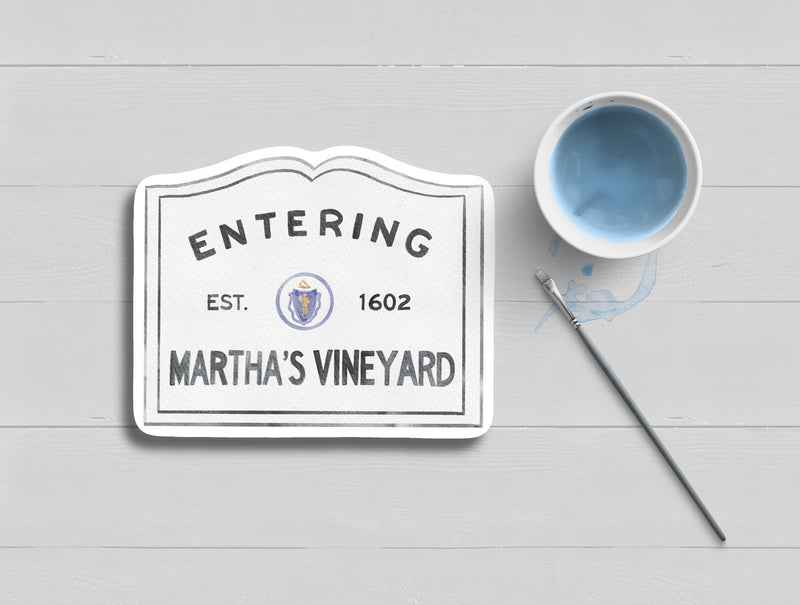 Entering Martha's Vineyard Sign Watercolor Sticker