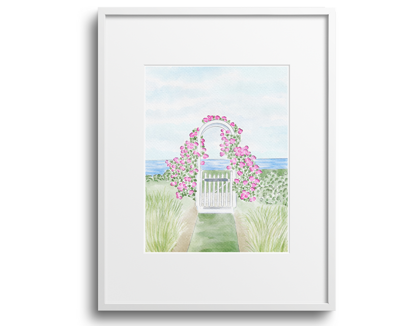 Nantucket Island Rose Arbor Watercolor Art Print