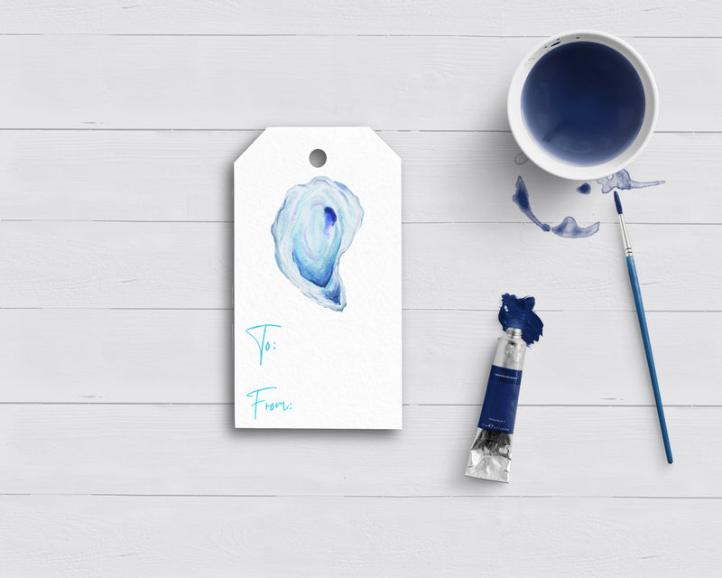 Nautical Blue Oyster Watercolor Gift Tags