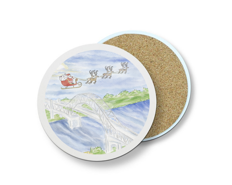 Santa's Arrival Over Cape Cod Stone Coaster Set