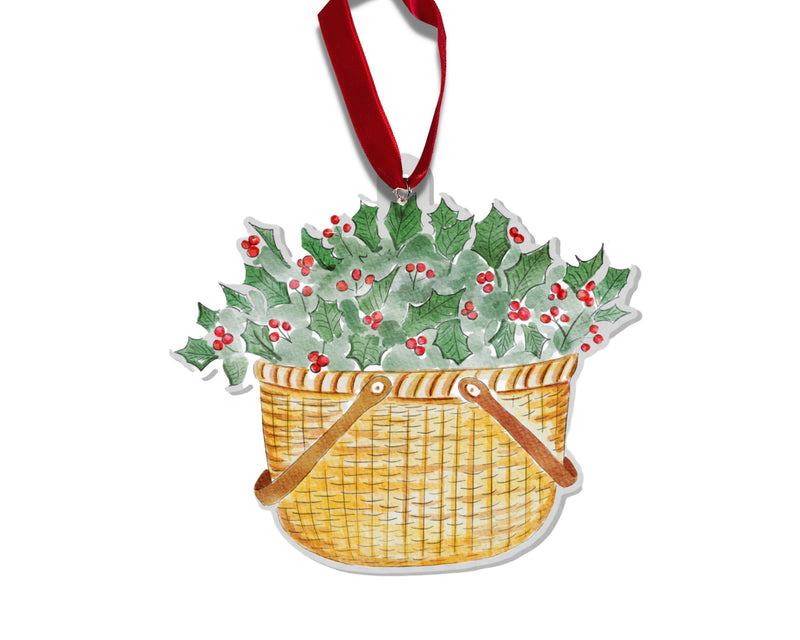 A Holly Jolly Nantucket Basket Acrylic Christmas Ornament