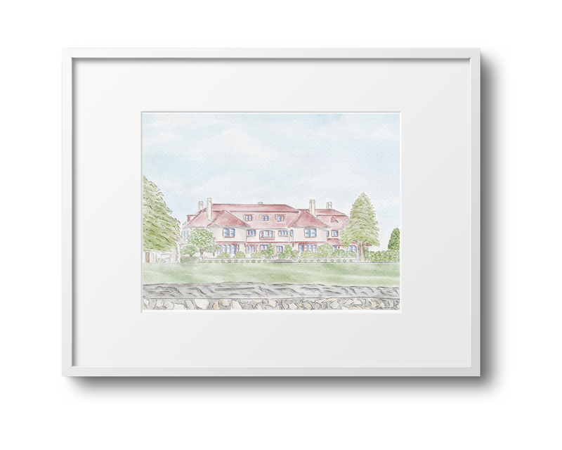 The Mansion at Ocean Edge Watercolor Art Print