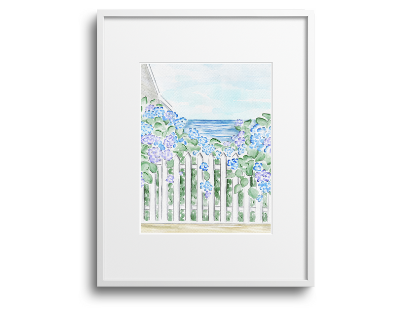 Ocean Hydrangeas Watercolor Art Print