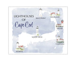 Cape Cod Map of Lighthouses Watercolor Art Print